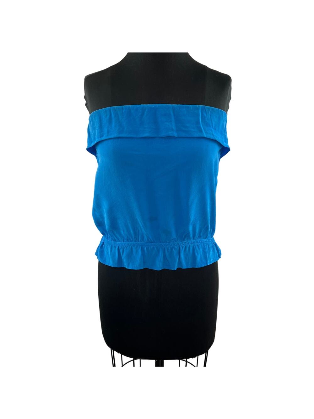 Eight Sixty Blue Top Silk Off the Shoulder Ruffle Hem Halter Size X-Small XS